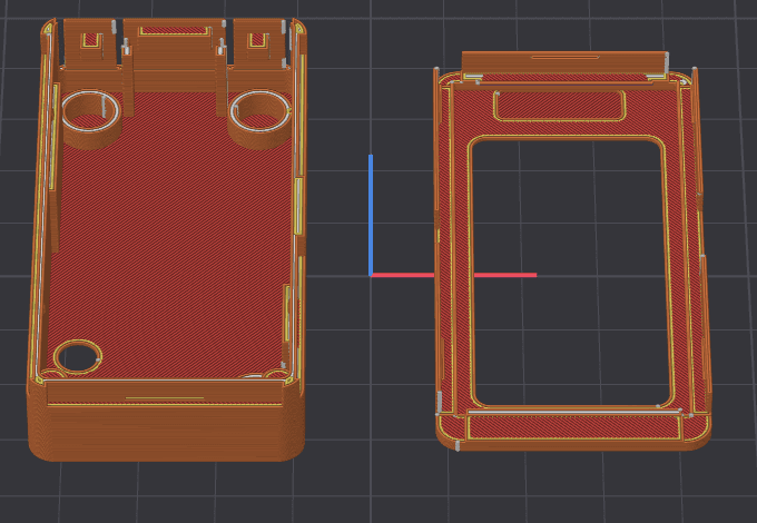 top-down render of the sliced case base and bezel STLs