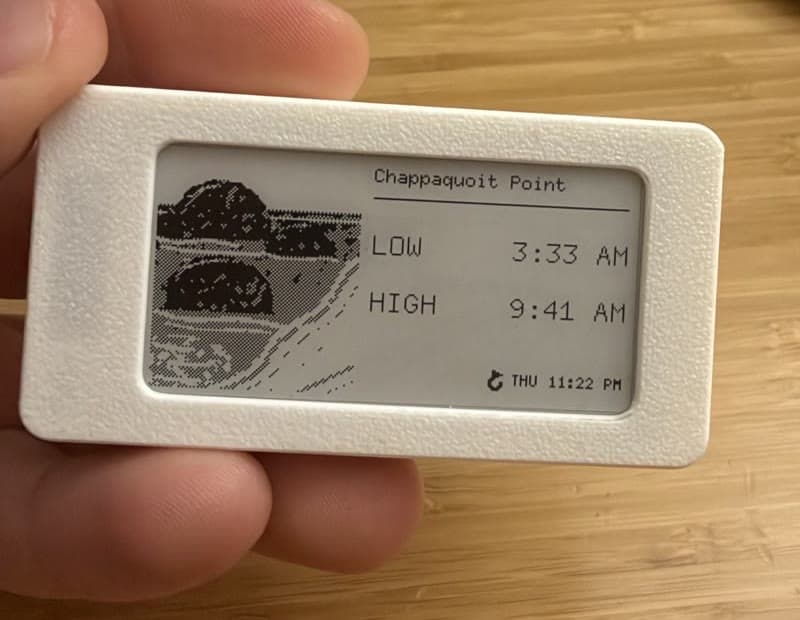 the finished tide tracker showing high and low tide times